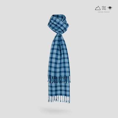 ผ้าพันคอฝ้ายทอมือ 2 ตะกอ คราม 002 ตาราง-02