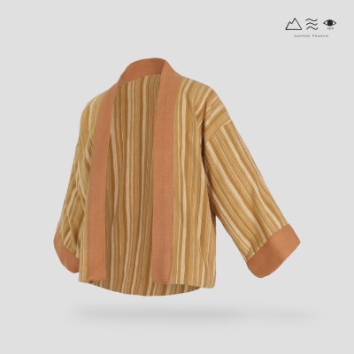 เสื้อคลุมกิโมโนฝ้ายเข็นมือ-สั้น ทอลายไม้