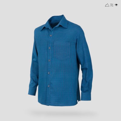 เสื้อเชิ้ต ช แขนยาว ผ้าทอมือ ครามตาราง