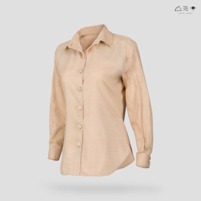 เสื้อเชิ้ตแขนยาว ญ กระดุมผ้า-เปลือกไม้