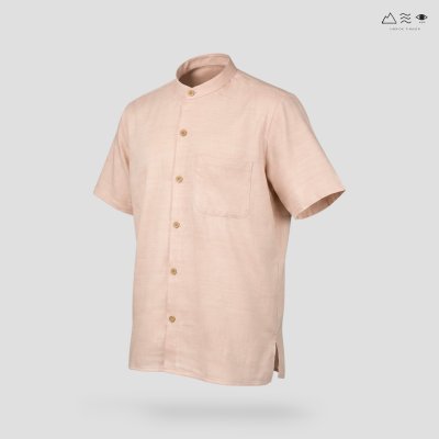 เสื้อเชิ้ต ช คอจีน แขนสั้น กระดุมยาว เปลือกไม้