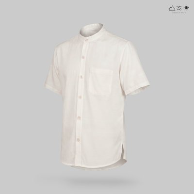 เสื้อเชิ้ต ช คอจีน แขนสั้น กระดุมยาว ขาว