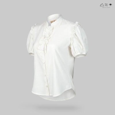 เสื้อผ้าฝ้ายทอมือ คอจีนแขนตุ๊กตา - ขาว
