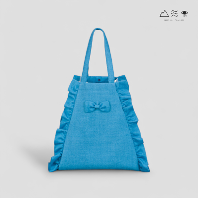 กระเป๋า Tote ผ้าคราม แต่งระบาย ลายผ้าขาวม้า