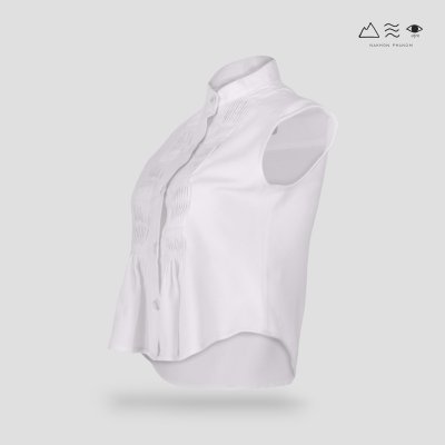 เสื้อเชิ้ตแขนกุดตีเกล็ดทวิสต์ - สั้น ขาว
