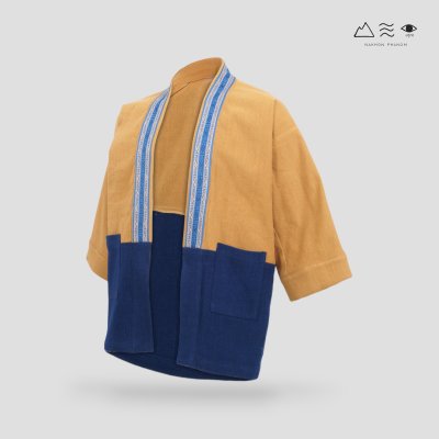 KHID เสื้อคลุมกิโมโน ผ้าสีเปลือกไม้ ลายยกขิด ยาว