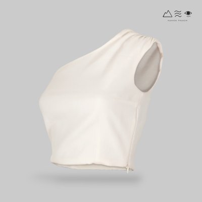 เสื้อครอปไหล่เดี่ยวผ้าทอมือ สีขาวธรรมชาติ