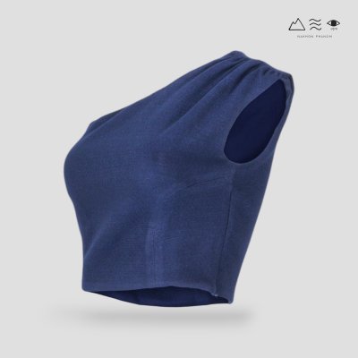 เสื้อครอปไหล่เดี่ยวผ้าทอมือ 4 ตะกอ ครามเข้ม เสื้อครอปไหล่เดี่ยวผ้าทอมือ 4 ตะกอ ครามเข้ม