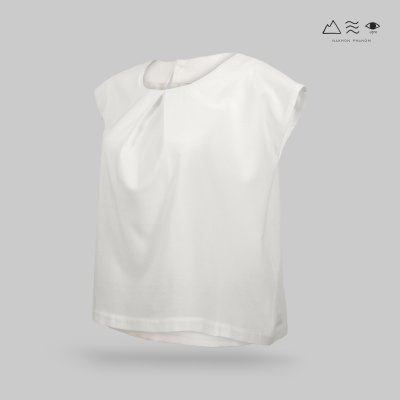 เสื้อคอจีบผ้าฝ้ายทอมือ ขาวธรรมชาติ