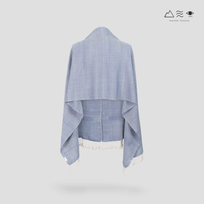 ผ้าคลุมไหล่เล็ก ยกลายตาราง-คราม