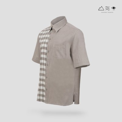 EPO เสื้อเชิ้ตแขนสั้น คอปก ช เทา-ขาว