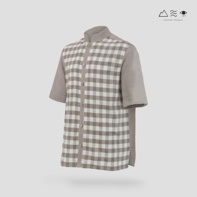 EPO เสื้อเชิ้ตแขนสั้น คอจีน ช เทา