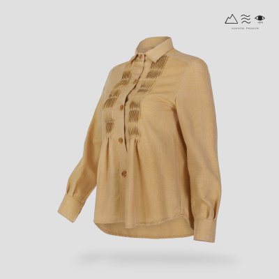 เสื้อเชิ้ตแขนยาวตีเกล็ดทวิสต์ เปลือกไม้