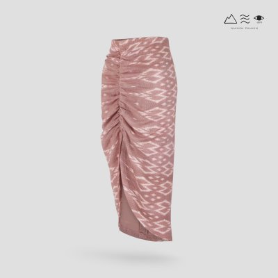 กระโปรงเดฟหน้าผ้าฝ้ายมัดหมี่ทอมือ สีน้ำตาล