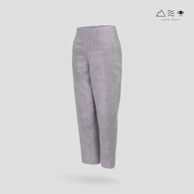 กางเกงเอวสูง ญ ผ้าทอมือ เทา ขาแคบ