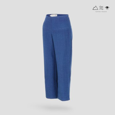 กางเกงเอวสูง ญ ผ้าทอมือ คราม ขากระบอก