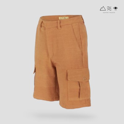 กางเกงขาสั้นคาร์โก้ ผ้าทอมือ เปลือกไม้
