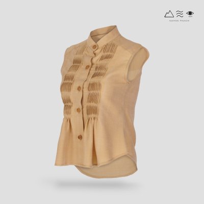เสื้อเชิ้ตแขนกุดตีเกล็ดทวิสต์ - สั้น เปลือกไม้