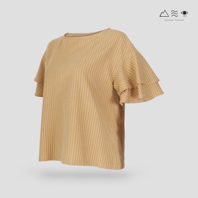 เสื้อผ้าสีเปลือกไม้คอกลมแขนระบาย เปลือกไม้