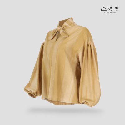 เสื้อโบว์คอแขนยาว ผ้าทอมือย้อมสีเปลือกไม้
