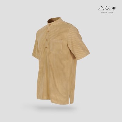 เสื้อเชิ้ตคอจีนแขนสั้น ผ้าทอมือ เปลือกไม้