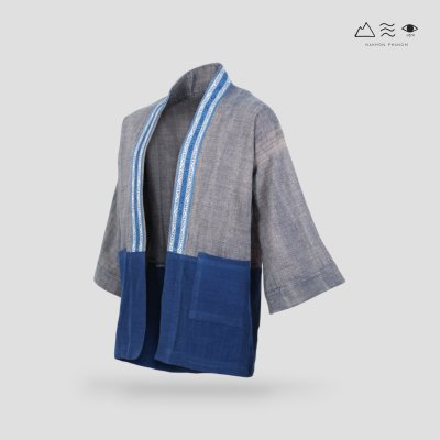 KHID เสื้อคลุมกิโมโนผ้าครามลายยกขิด ยาว