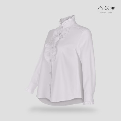 เสื้อเชิ้ตแขนยาวระบายอก ญ ขาว