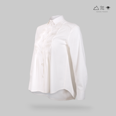 เสื้อเชิ้ตแขนยาวตีเกล็ดทวิสต์  ขาว