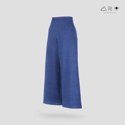 กางเกงขาบาน ซิปหลัง ผ้าทอมือ 4 ตะกอ ครามเข้ม