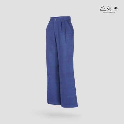 กางเกงขาบาน จีบเอว ผ้าทอมือ 4 ตะกอ ครามเข้ม