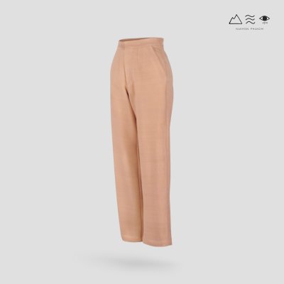 กางเกงขาแคบ ซิปหน้า ผ้าทอมือ 4 ตะกอ เปลือกไม้