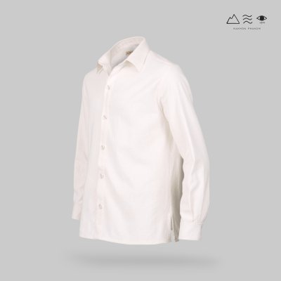 เสื้อเชิ้ตคอปก แขนยาว ฝ้ายทอฟอกนุ่ม ขาว