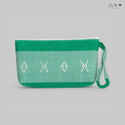 กระเป๋าเครื่องสำอาง ผ้ายกลายตีนซิ่น - เขียว