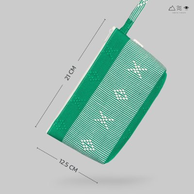 กระเป๋าเครื่องสำอาง ผ้ายกลายตีนซิ่น - เขียว