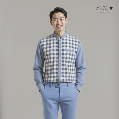 EPO เสื้อเชิ้ตแขนยาว คอจีน ช ครามอ่อน