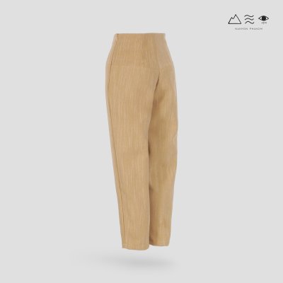 กางเกงเอวสูง ญ ผ้าทอมือ เปลือกไม้ ขาแคบ