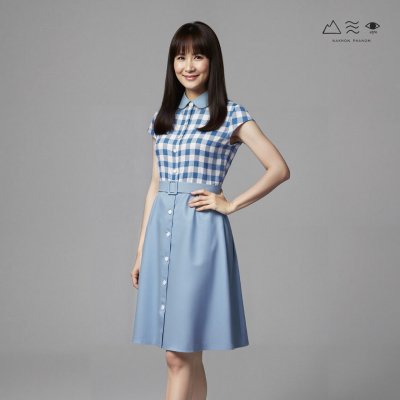 EPO ชุดเดรสสั้น กระดุมหน้า+เข็มขัด ครามอ่อน