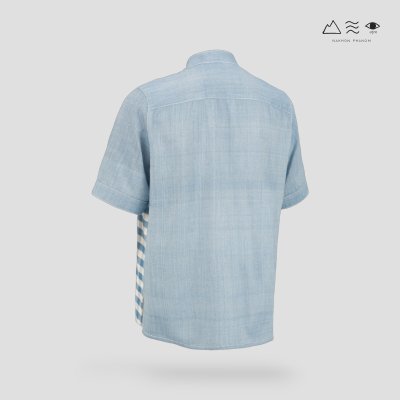 EPO เสื้อเชิ้ตแขนสั้น คอจีน ช ครามอ่อน