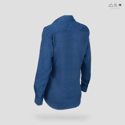 เสื้อเชิ้ตแขนยาว ญ กระดุมผ้า-ครามเข้ม