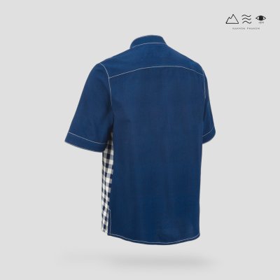 EPO เสื้อเชิ้ตแขนสั้น คอจีน ช ครามเข้ม