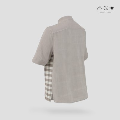 EPO เสื้อเชิ้ตแขนสั้น คอจีน ช เทา