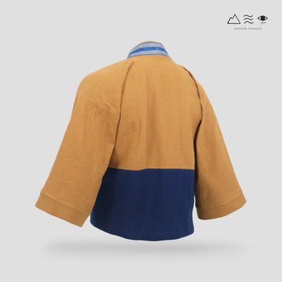 KHID เสื้อคลุมกิโมโน ผ้าสีเปลือกไม้ ลายยกขิด สั้น