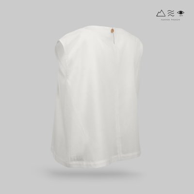 เสื้อคอจีบผ้าฝ้ายทอมือ ขาวธรรมชาติ
