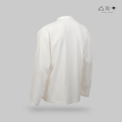 เสื้อเชิ้ตแขนยาวคอญี่ปุ่น ผ้าฝ้ายทอมือ ขาวธรรมชาติ