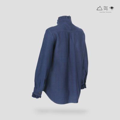 เสื้อเชิ้ตแขนยาวระบายอก ญ ครามเข้ม