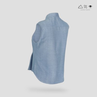 เสื้อเชิ้ตแขนกุดตีเกล็ดทวิสต์ - สั้น ครามอ่อน