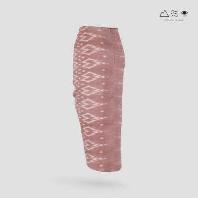 กระโปรงเดฟหน้าผ้าฝ้ายมัดหมี่ทอมือ สีน้ำตาล