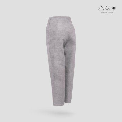 กางเกงเอวสูง ญ ผ้าทอมือ เทา ขาแคบ