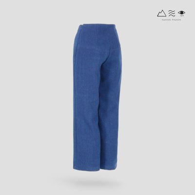 กางเกงเอวสูง ญ ผ้าทอมือ คราม ขาแคบ