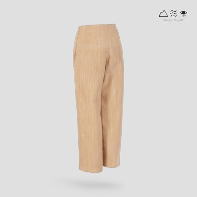 กางเกงเอวสูง ญ ผ้าทอมือ เปลือกไม้ ขากระบอก